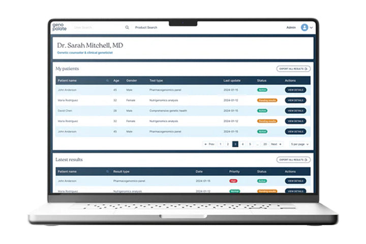 GenoPalate provider portal showing patient nutrition insights and reports